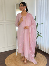 PINK  COLOURED  WOMEN'S PURE COTTON  KURTA  WITH PANT DUPATTA  SET